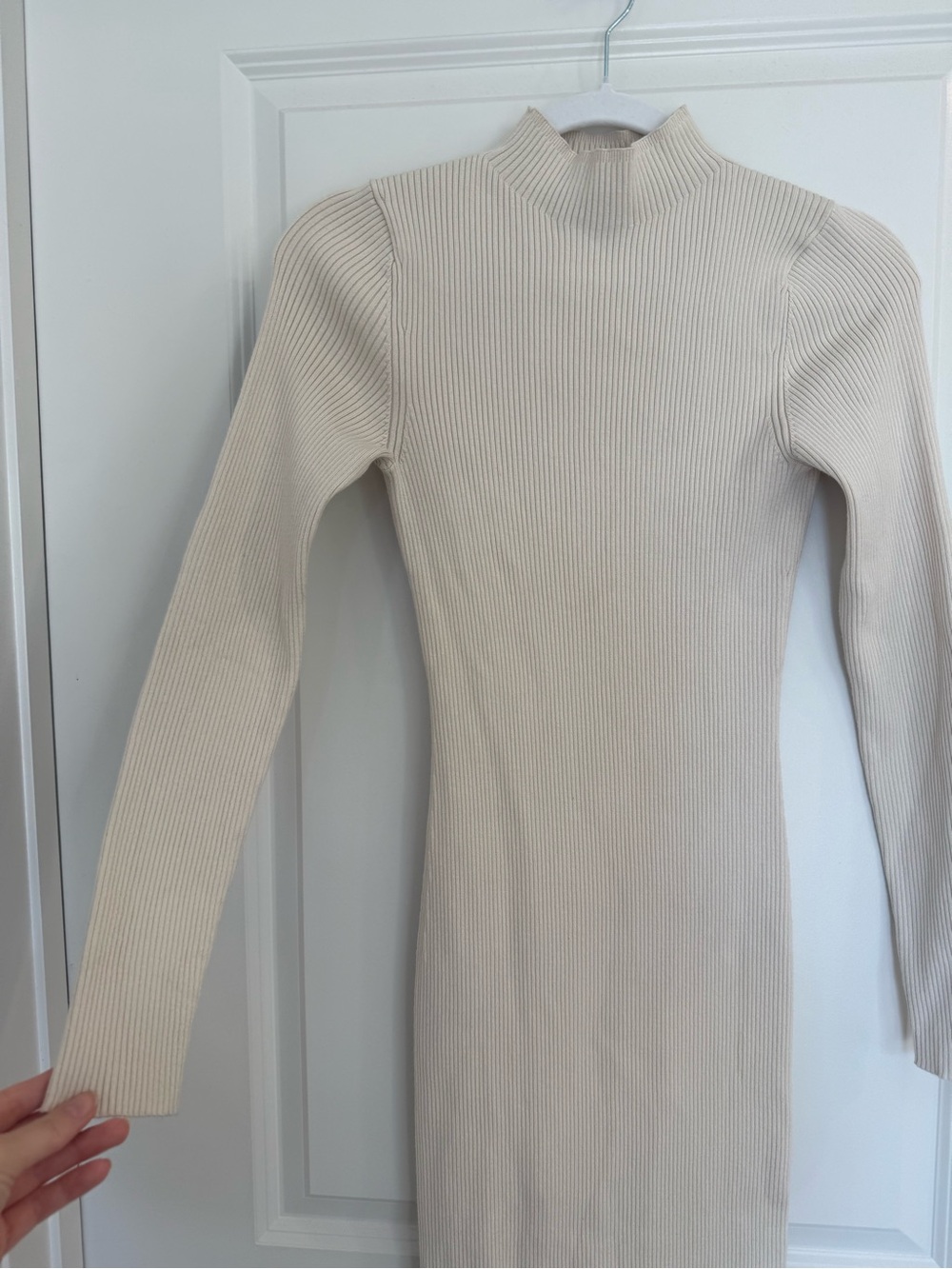 Babaton Compose Mock-neck Cream Ribbed Long Sleeve Midi Dress - Picture 6 of 8